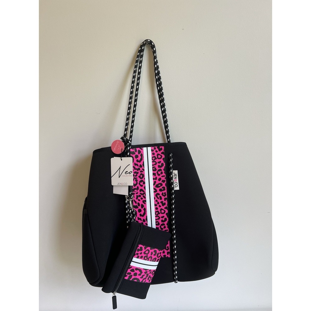 Jen & Co Neo‎ Collective Neoprene Tote Bag NWT Animal Print Black Pink